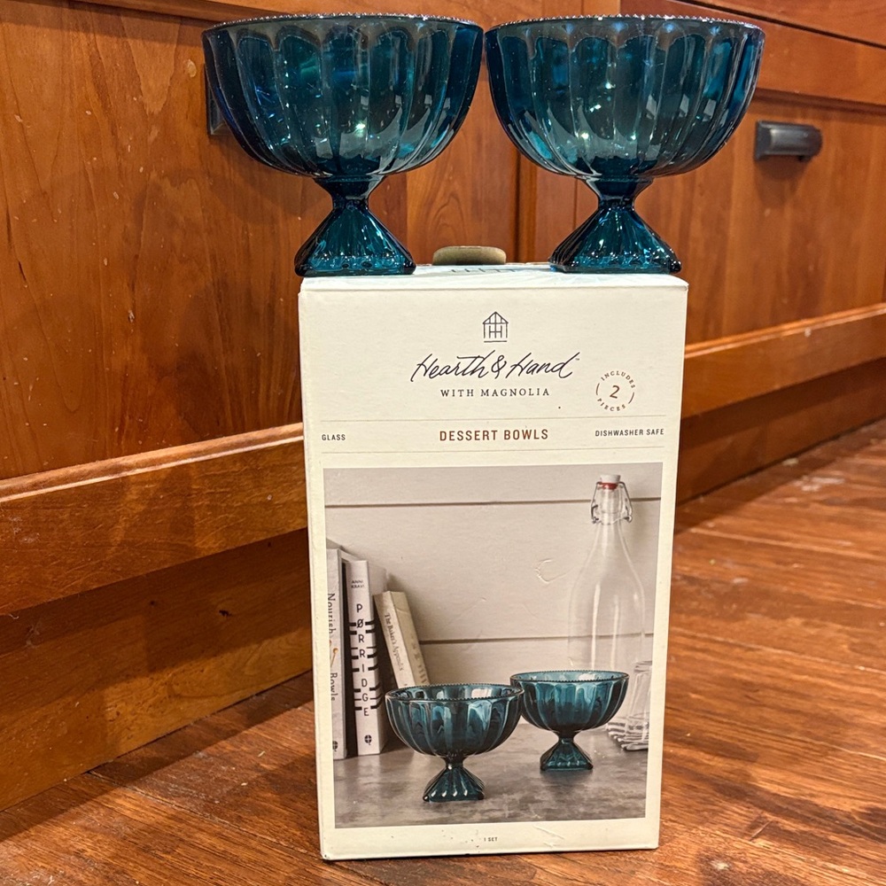 Hearth and Hand with Magnolia Teal Glass Dessert Bowls - Set of 2  NWT